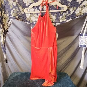3/$25 NEW Bar III Seeing Red Velour Bright Orangish Red Mini Halter Dress size M